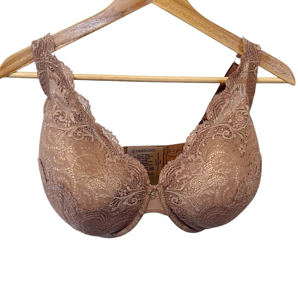 ThirdLove Muted Purple 24/7 Lace Contour Plunge Bra 34H‎